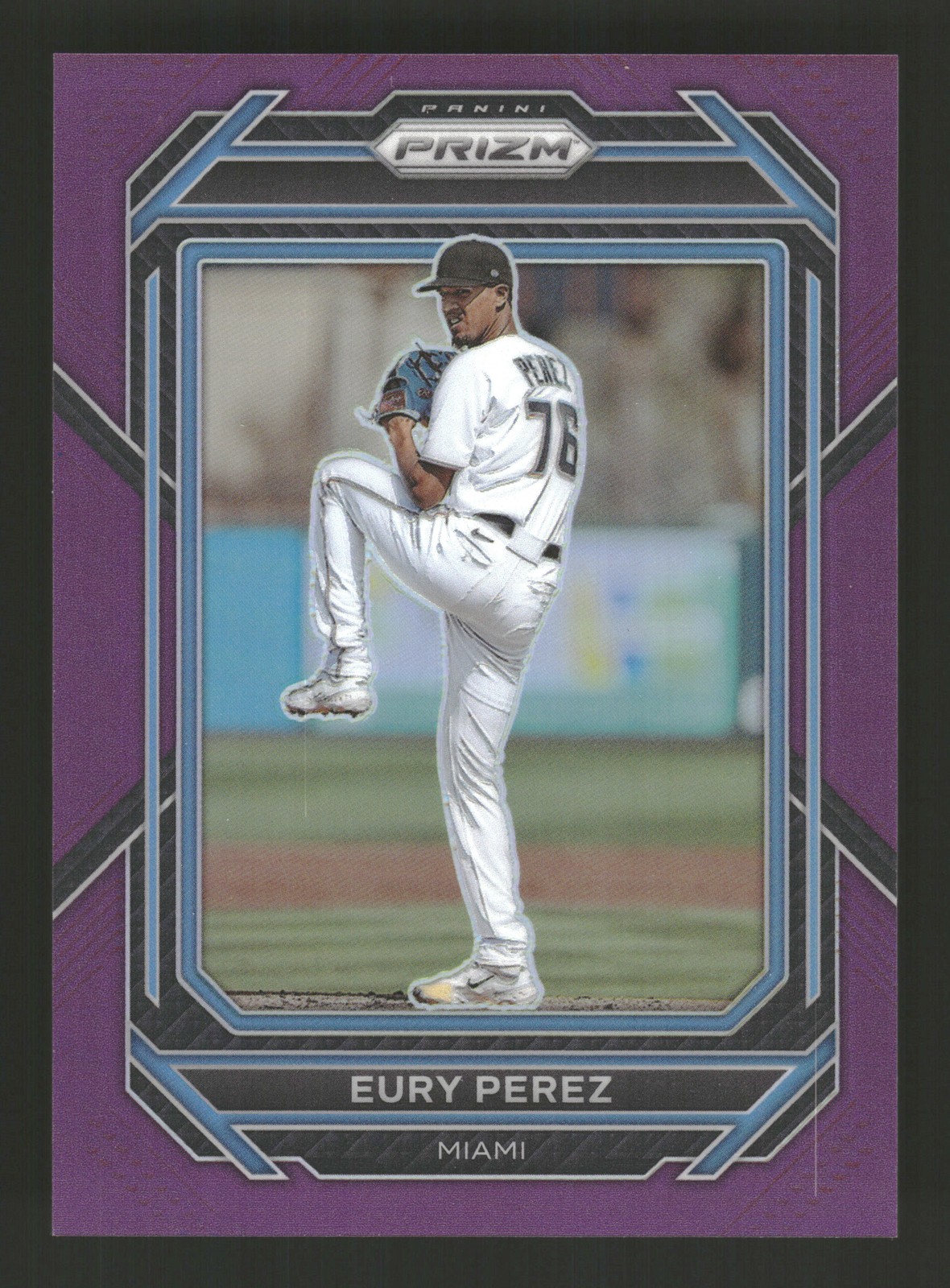 Eury Perez 2023 Panini Prizm #17 Purple Prizms #/99 Miami Marlins