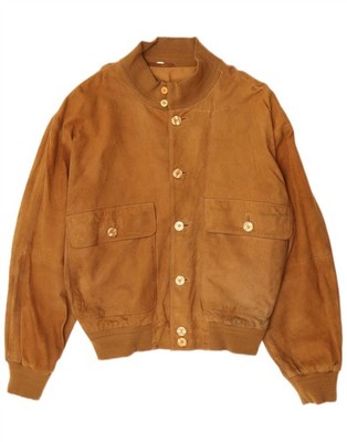 Vintage Herren Wildleder Bomberjacke IT 48 Mittelbraun Leder BF01
