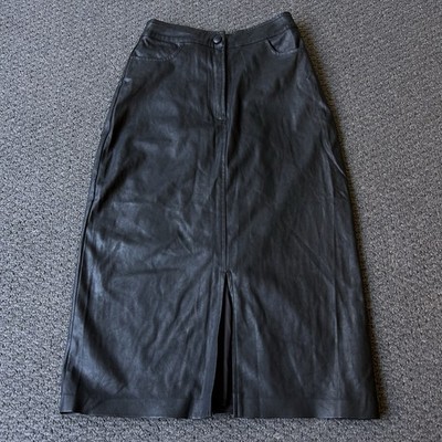 Tokito Women s Black Faux Leather Midi Skirt Size 6 High Waist A-Line