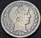 1898 Liberty Seated Silver Quarter 25C. Two Letters Visable In Liberty Headband.