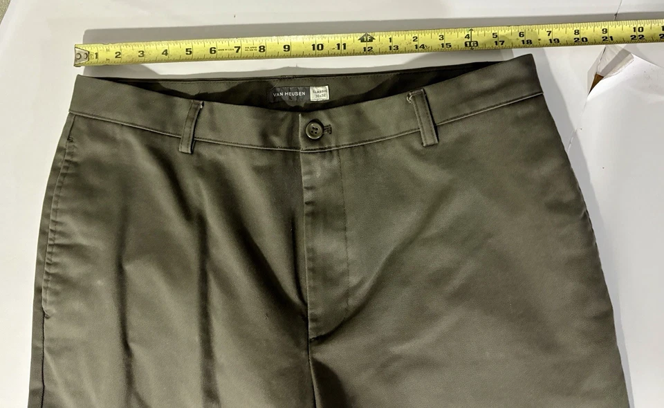 Chinos clásicos de algodón 36 X 31 bolsillos delanteros planos gris verde transpirable Foto 3 de 4