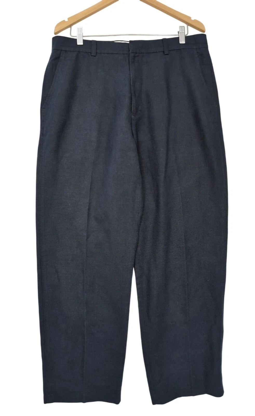 J Crew Chino Pant Mens 34 x 32 Blue Linen Blend Flat Front Preppy Coastal Beach