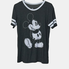 Disney Parks Mickey Mouse Black White Jersey Look Ringer T Shirt Women's L
