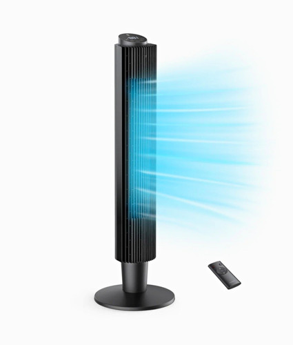Black Tower Fan Oscillating with Remote & Touch Control, 5 Speeds, 12H Timer