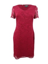 Lauren by Ralph Lauren Women's Scalloped Lace Dress (8, Vibrant Garnet)