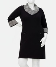Jessica Howard Women's Black Contrast Trim Cowlneck Sweater Dress Plus Sz 2X