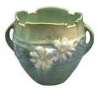 Roseville Art Pottery 4 3/4" Cosmos Round Handled Vase 649-3 / Circa 1940's