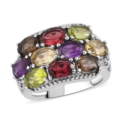10 Oval Multi-Gemstone Cluster Ring in 316L Stainless Steel 4.60ctw Size 7 NEW