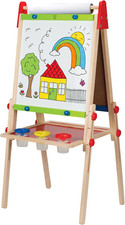 Kids Adjustable Magnetic Drawing Easel with Paper Roll Paint Pots