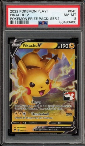 Pokemon Pikachu V Pokemon Prize Pk. Series 1 PLAY! Holo Rare Promo #043 PSA 8