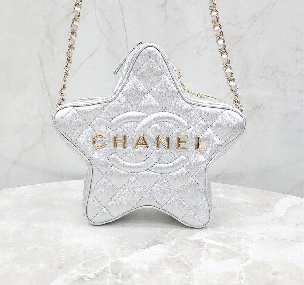 CHANEL 24C Cruise Star Shoulder Bag in Silver with New Chip AS4579 128747376