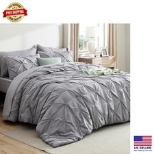 Elegant Grey Queen Comforter Set - 7 Pieces with Pintuck Design  Sheets