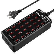 24-Port USB Charging Station 100W, Fast Charger for Smartphones Tablets & Dev...