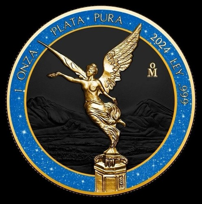 #ad 2024 Mexico Libertad Blue Diamond Ring Gilded 1 oz Silver Coin 250 Mintage $189.00