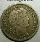 1912 S Silver Barber Dime.  #3279