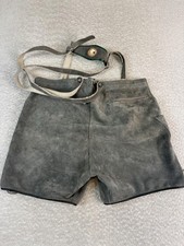 Traditional Lederhosen Leather Shorts Mens 54 Gray Suede Suspenders Bavarian