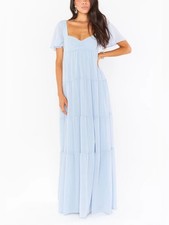 Show Me Your Mumu Women’s Nicole Maxi Dress Tiered Steel Blue Chiffon Size XS