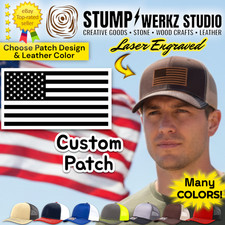 Custom Hat Trucker Baseball Cap Richardson Leather Patch USA Flag America