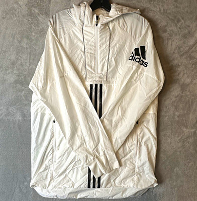 adidas Men's White/Black Hooded Windbreaker Jacket Full Zip Pockets Size M
