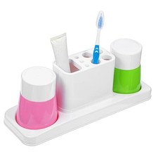 Toothbrush Holder for Bathroom, Bathroom Organizer Storage Set with 2 Cups,