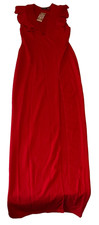Boohoo Maxi Dress Womens Size 10 Red Ruffle Plunge Split Leg Sleeveless Stretch
