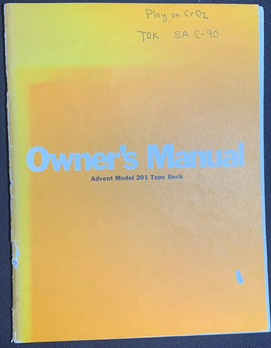 ADVENT 201 Cassette Deck Owners Manual Original