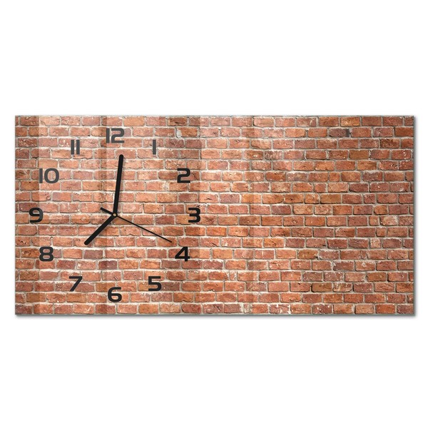 Wanduhr Aus GehäRtetem Glas Im Querformat Backsteinwand Schwarze Zeiger 60X30 Cm-image