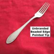 Unbranded Unknown Pattern Beaded Edge Pointed Tip Dinner Fork 8" Stainless Steel