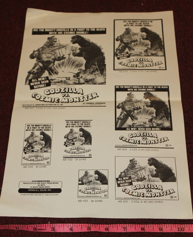 1977 One Sheet Press Book w/ 8 ADS GODZILLA VS. COSMIC MONSTER AD VINTAGE