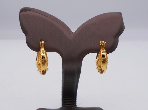 Earrings Hoop 22K 23K 24K Thai Baht Yellow Gold Plated E India Jewelry Women - Picture 3 of 4