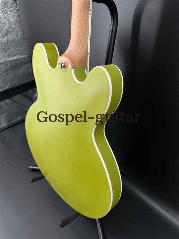 Semi Hollow ES335 Matte Green Electric Guitar Fixed Bridge Chrome Part