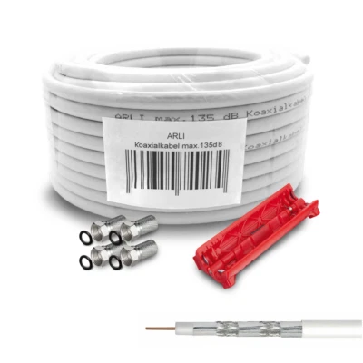 20m Sat Kabel 135dB + 4 F Stecker Abisoliermesser Antennenkabel Koaxial UHD HD