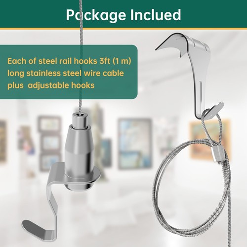 16 Pack Picture Rail Hooks and Wire Hanging System for Wall Picture Exhibition - Picture 4 of 6