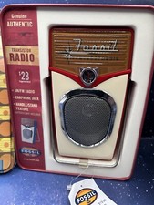Fossil Authentic AM/FM Radio New with Tag In Tin Box Earphone Jack Stand Handle