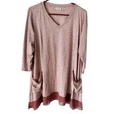 LOGO Lori Goldstein Shirt Women's 1X Striped Mixed Media Jersey Knit Pocket Tee