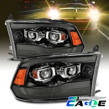 [2019 Style] w/ LED DRL Smoke Black Projector Headlights For 2009-2018 Dodge Ram
