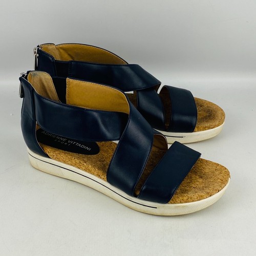 Womens 8M Adrienne Vittadini Sport Claud Gladiator Sandals Navy Blue Cork |  eBay