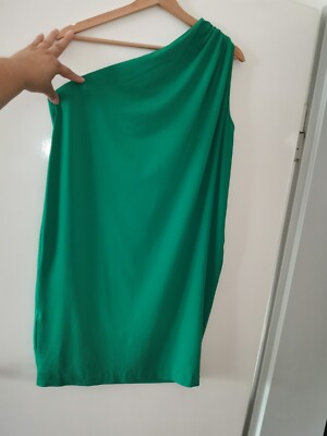 Grünes ''Mango'' Basic asymmetrisches Sommer Schulterfrei Cocktail Kleid in M