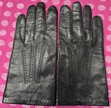 Vintage Christian Dior Gloves Brown Leather w/Monogramed Silk Lining