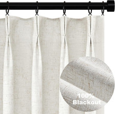100 Blackout Linen Curtains 80 Inch Length,Pinch Pleated Oatmeal Back Tab Drape