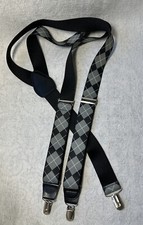 Men s Grey Blk Plaid Stretch Suspenders One Size Pre-owned