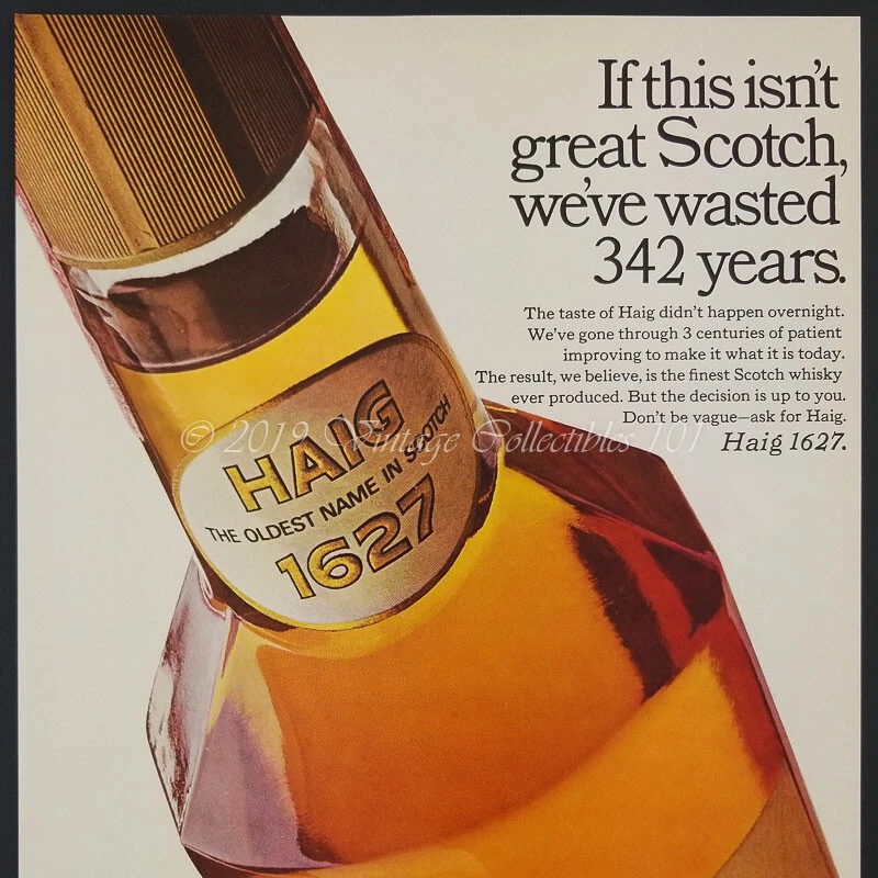 1969 年海格 1627 苏格兰威士忌金瓶礼品盒照片艺术装饰复古广告 — 第 3/4 张图片