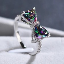 925 Sterling Silver Rainbow Mystical Fire Topaz Wedding Engagement Ring Size 7