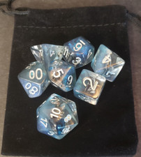 7 polyhedral dice set - Blue  Clear Translucent with White Numbers