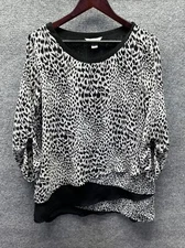 Christopher & Banks Shirt Women Black White Layered Tunic Funky Granny Core