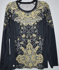 Athleta Top L Women Tattoo Base Layer long sleeve Compression yellow black gray