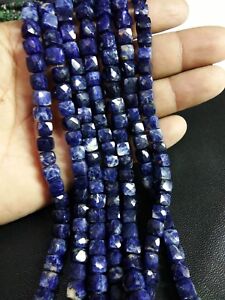 7-8MM Sodalite Faceted Cubes Beads Strand Beautiful Natural Sodalite Faceted 3D Cube Box Shape Beads Strand Sodalite 3D cube Beads Strand