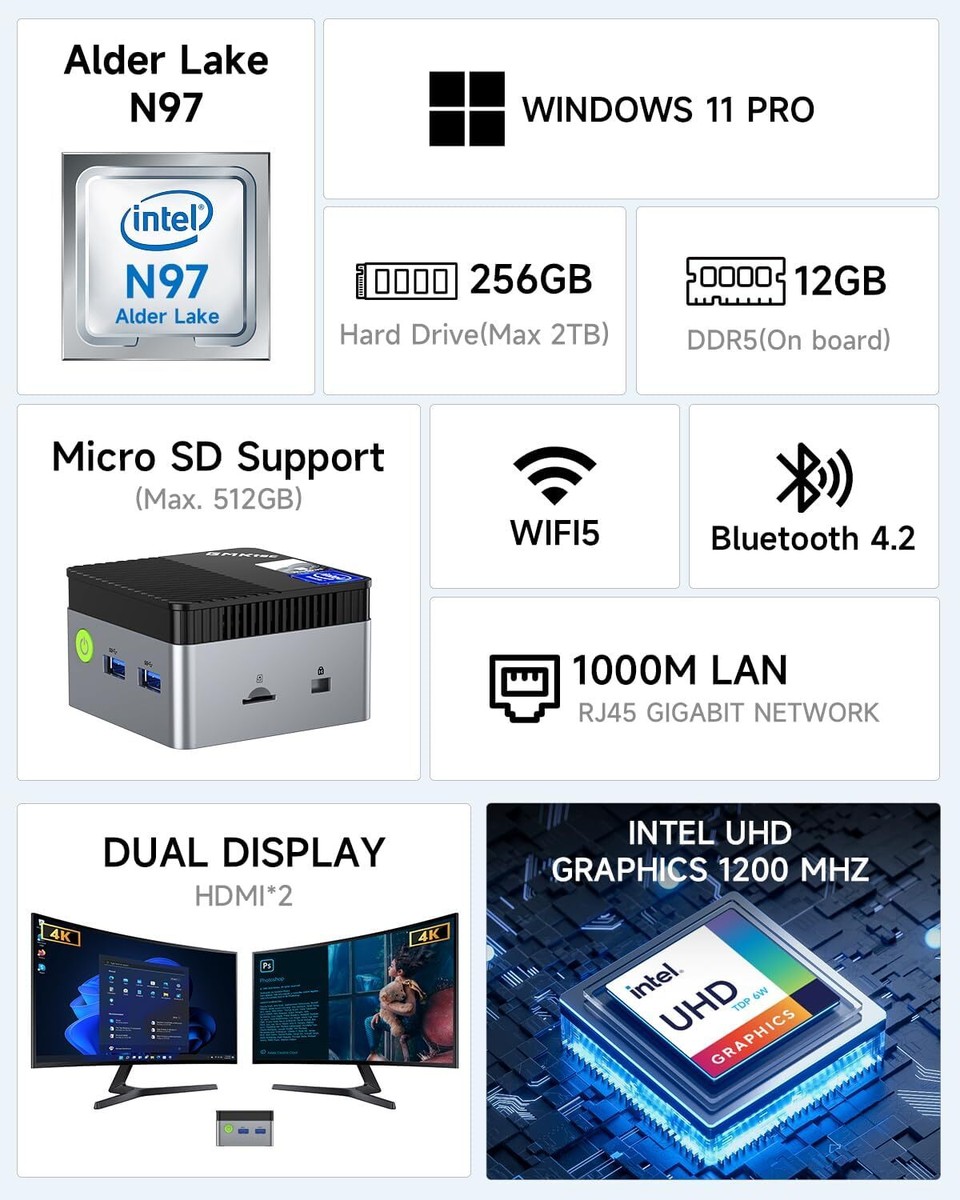 GMKtec ミニPC N97 Windows11 Pro GMKtec Mini PC N97 Preinstalled Windows 11 Pro, G5 Micro