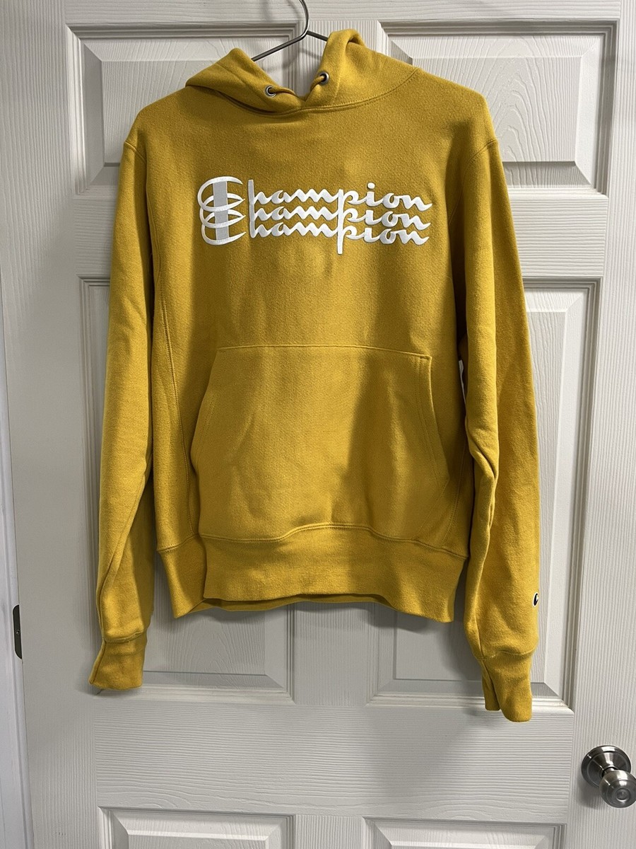Champion Small Mustard Yellow Reverse Weave Big Repeat Logo Hoodie  Sweatshirt - Main Image