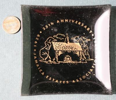 1964 35th Anniversary Queens New York Jamaica Estates smoked glass ashtray RARE-